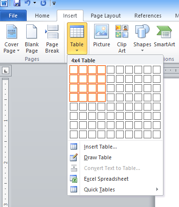 Các cách tạo bảng trong Word với insert/table